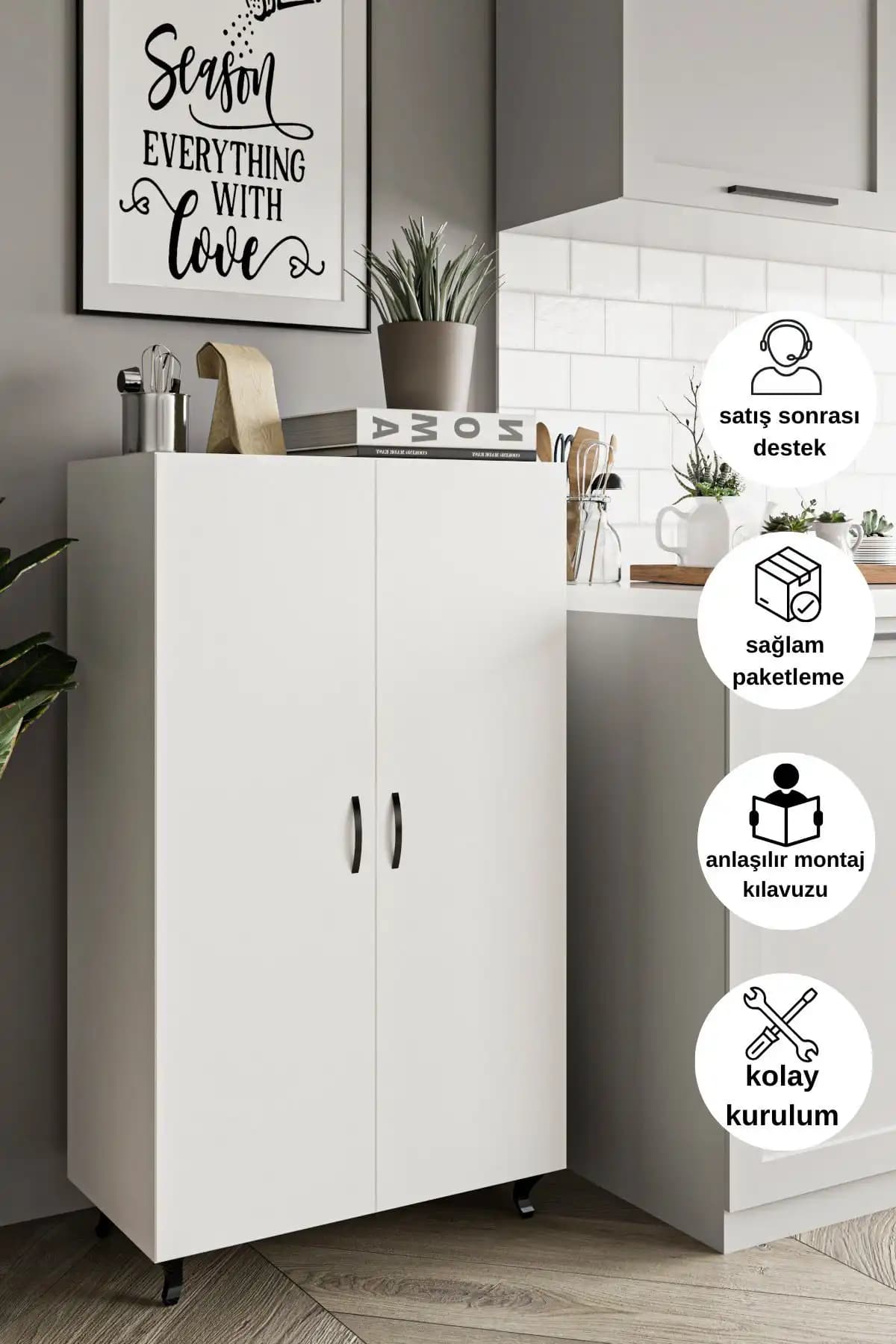 LİYANO 3 Raflı 4 Bölmeli Modern Dolap Şık ve Çok Amaçlı Depolama Çözümü