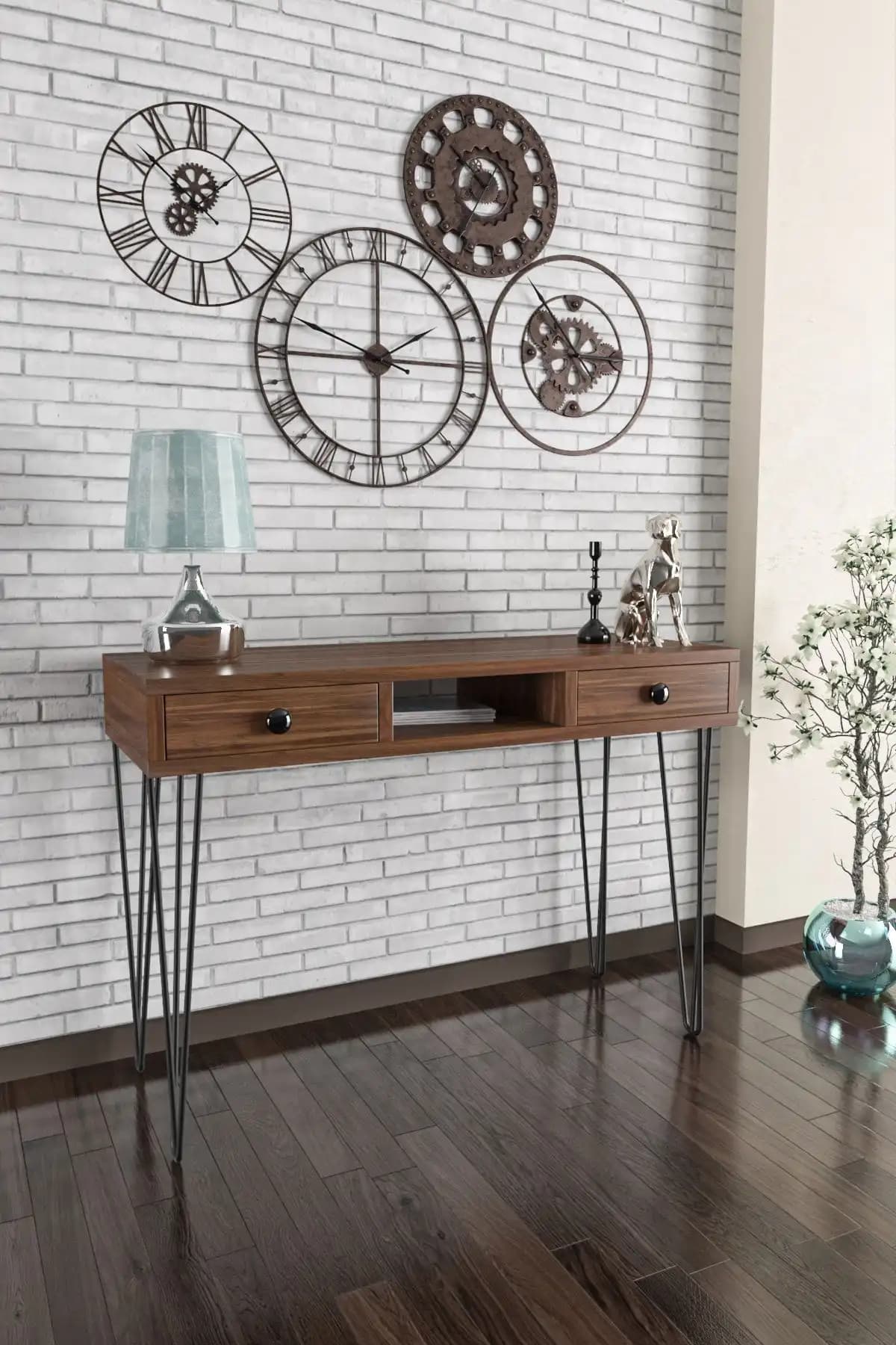 Wood House Ela Dresuar Ceviz Renkli Retro Tasarım Modern Mobilya Parçası
