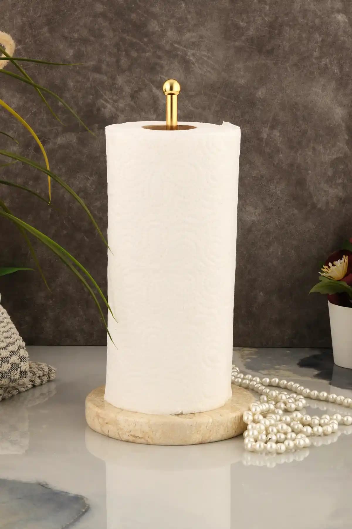 ALASKA Gold Kaplama Bej Mermer Kağıt Havluluk Dekoratif ve Dayanıklı Tasarım