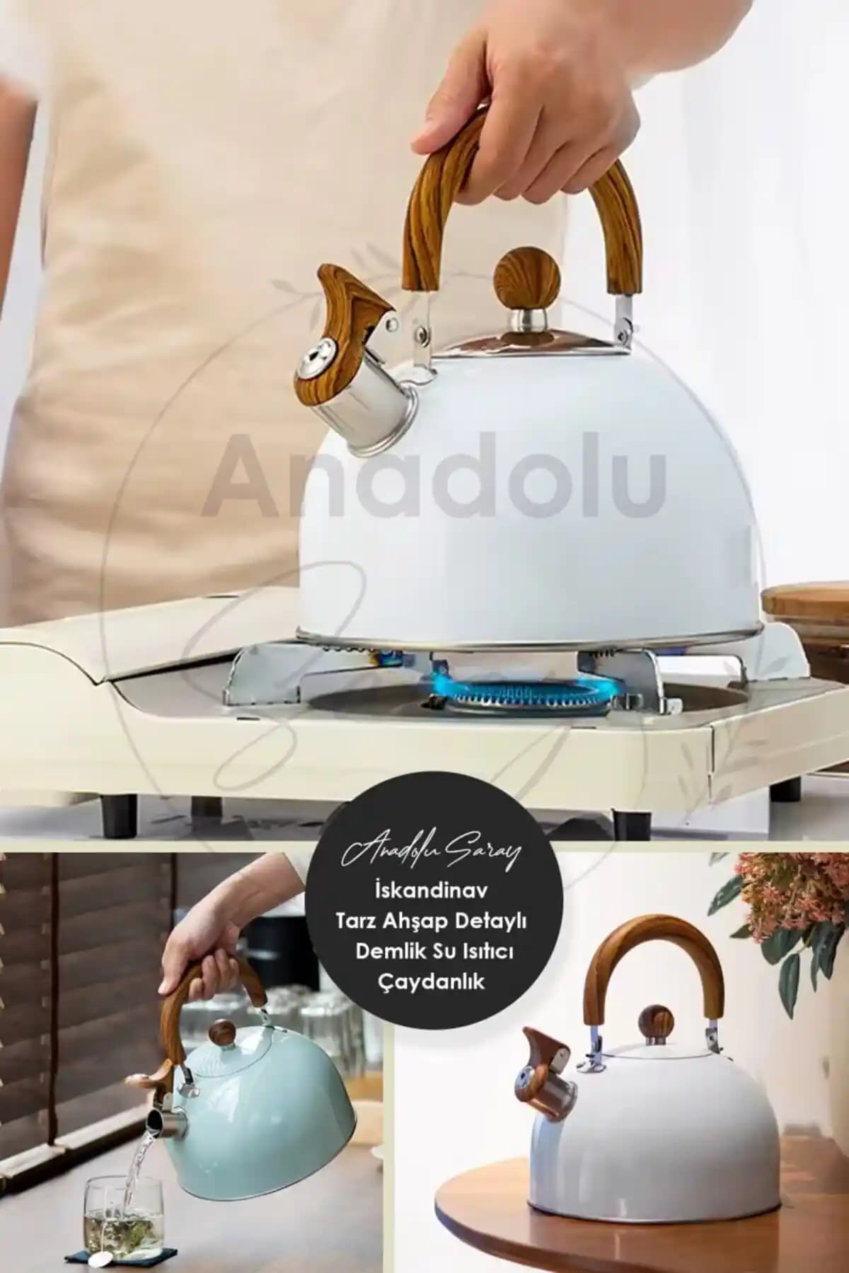 Anadolu Saray Paslanmaz Çelik İskandinav Tarzı 3 Litre Isıtıcı ve Çaydanlık