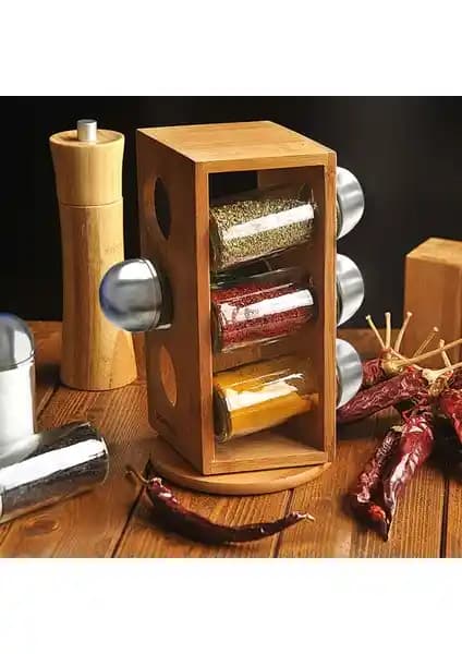 Bambum Tina 6'lı Baharatlık: Şık ve Fonksiyonel Mutfak Dekorasyonu Çözümü