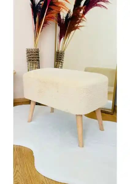 Bounteous Ahşap Ayaklı Teddy Kumaş Dikdörtgen Dekoratif Puf Oturma ve Dekorasyon İçin Uygun