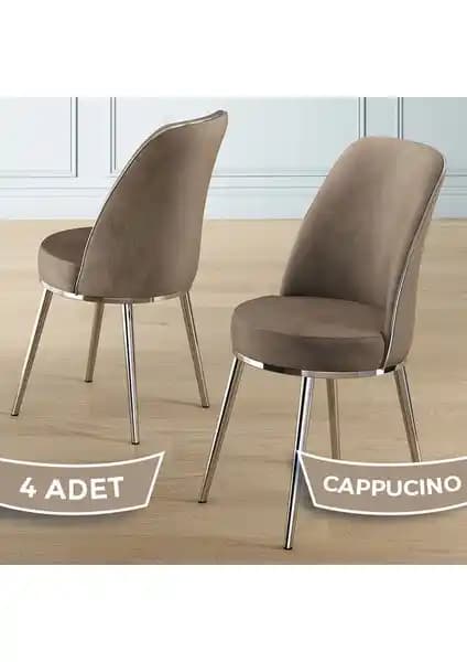 Canisa Pefa Serisi 4 Adet Modern Dayanıklı Krom Kaplama Metal Ayaklı Mutfak Sandalyeleri