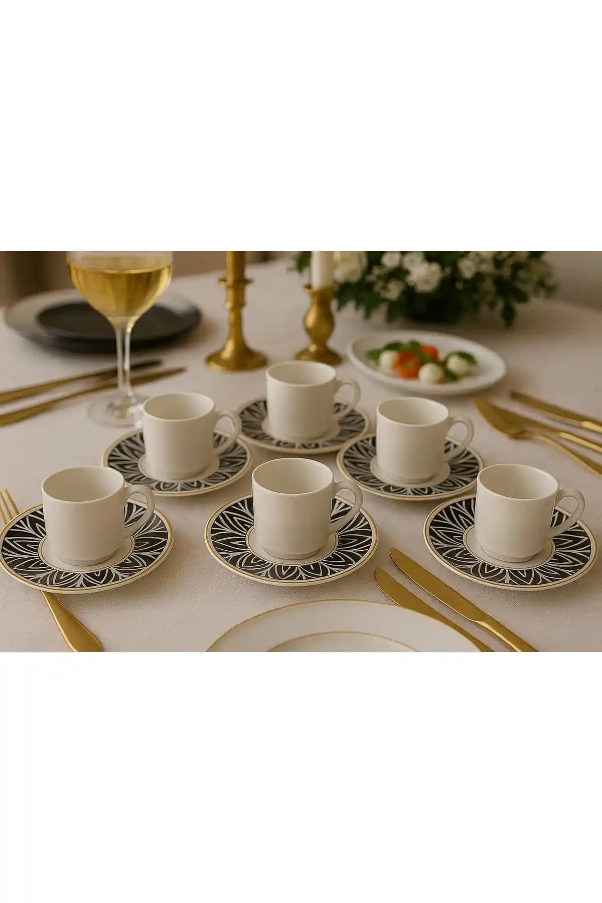 Davet 6 Kişilik Desenli Porselen Türk Kahvesi Fincan Takımı Şık ve Dayanıklı Tasarım