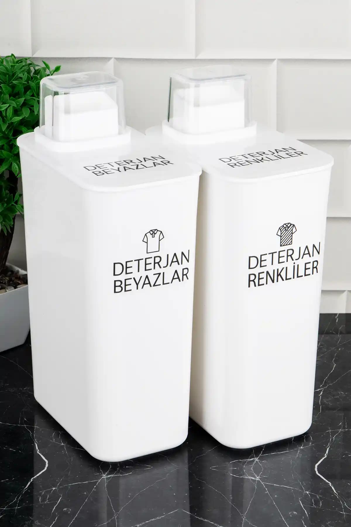 DNS HOME 2'li Kendinden Ölçekli Deterjan Saklama Kabı Seti: Dayanıklı ve Estetik Temizlik Çözümü