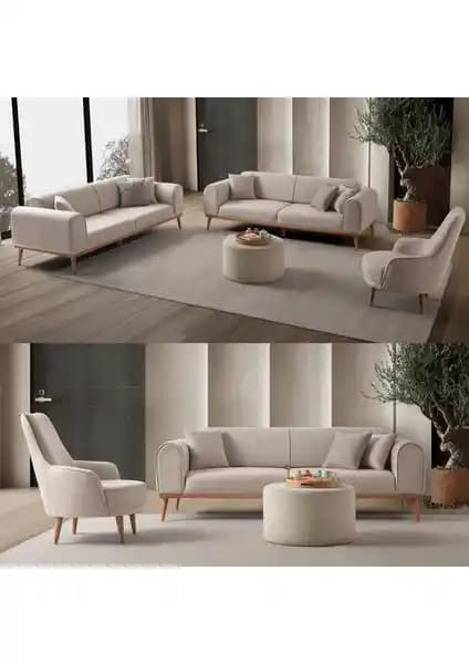 Edsy Home Rebull 3+3+1 Koltuk Takımı Sütlü Kahve Modern Oturma Grubu
