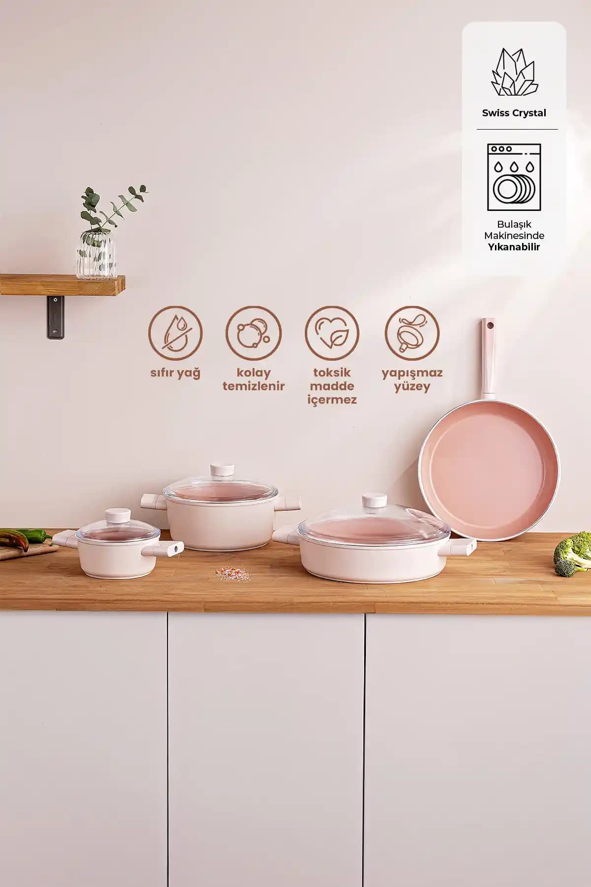 Emsan Swiss Crystal 7 Parça Seramik Tencere Seti Estetik ve Fonksiyonellik Sunar