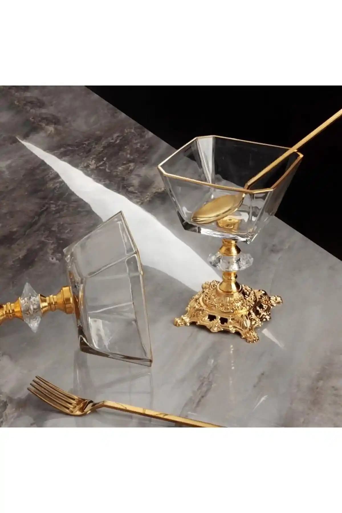 Genel Markalar STD Lav Cam Lüx Gold Ayaklı Kase 6'lı Set Modern ve Şık Servis Çözümü