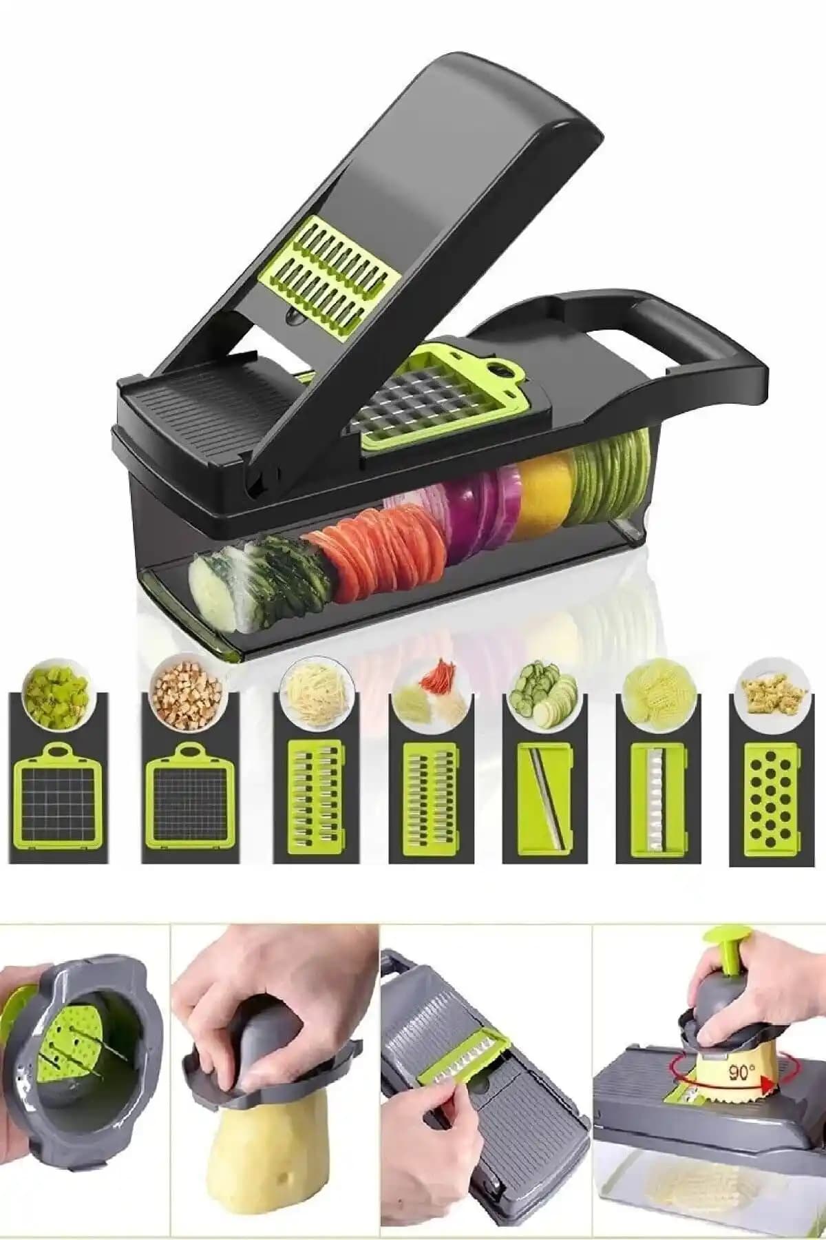 Hermoni 13 Parça Hazneli Sebze Doğrayıcı ve Kesici Seti Çok Fonksiyonlu Mutfak Yardımcısı