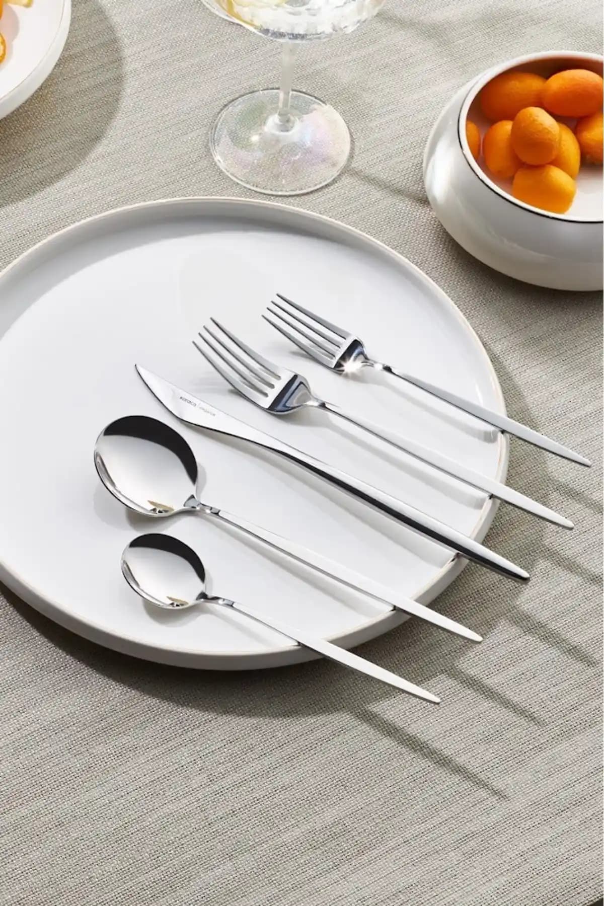 Karaca Porto Elegance 60 Parça 12 Kişilik Çatal Kaşık Bıçak Takımı Modern ve Şık Tasarım