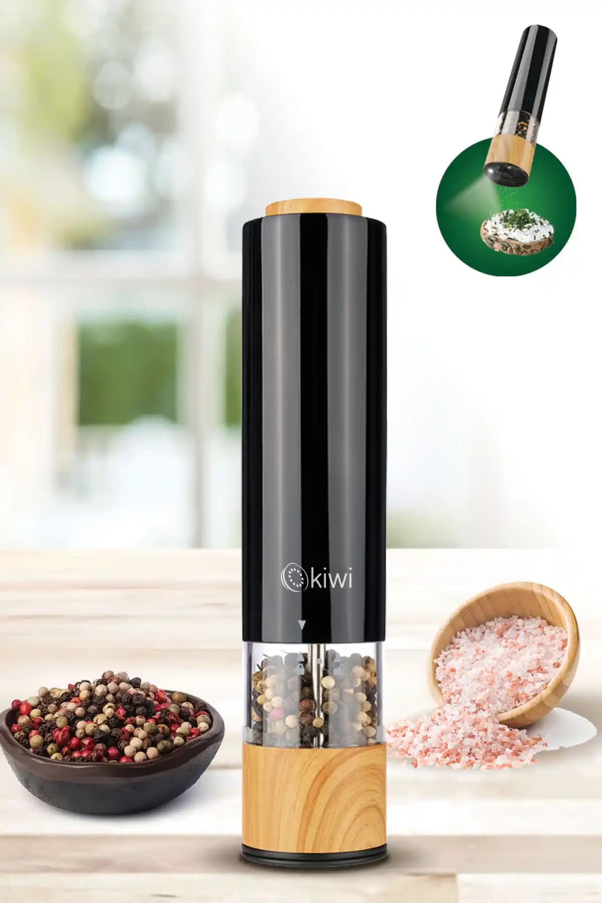 Kiwi Pili Işıklı Tuz Karabiber Değirmeni: Modern ve Pratik Mutfak Baharat Öğütücü