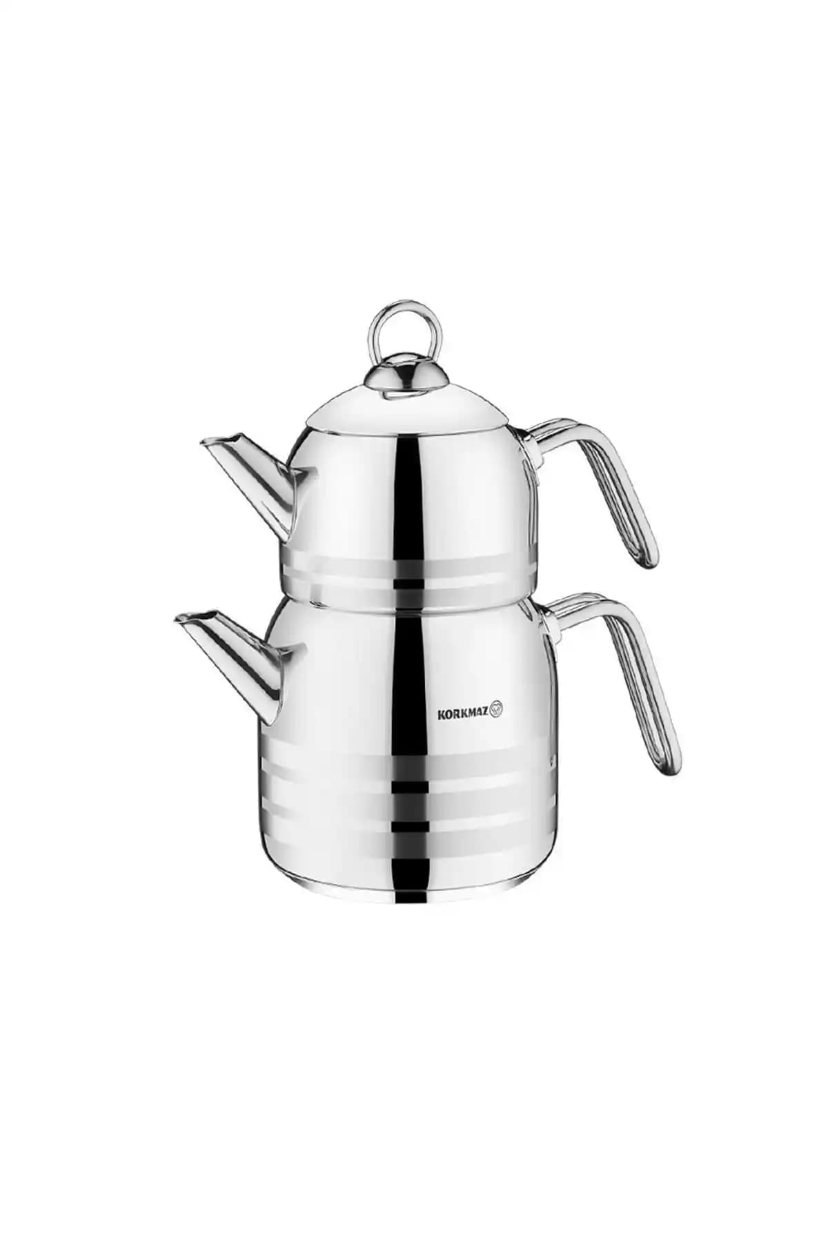 Korkmaz Mega Largo Çaydanlık Takımı 4.4 Litre Paslanmaz Çelik Dayanıklı Mutfak Gereci