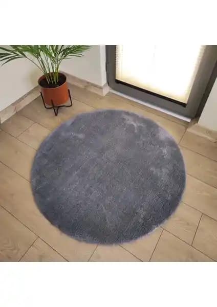 Lagom Life Yuvarlak Peluş Halı Antrasit Renkli Modern Dekorasyon İçin Uygun
