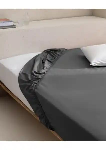 Madame Coco Manon Tek Kişilik %100 Pamuk Ranforce Lastikli Çarşaf Antrasit Renkli