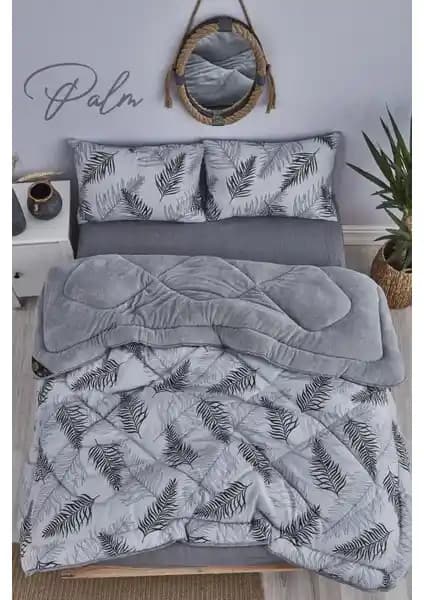 Marla Home Palm Gri Desenli Çift Kişilik Yorgan Seti: Şıklık ve Konforun Birleşimi
