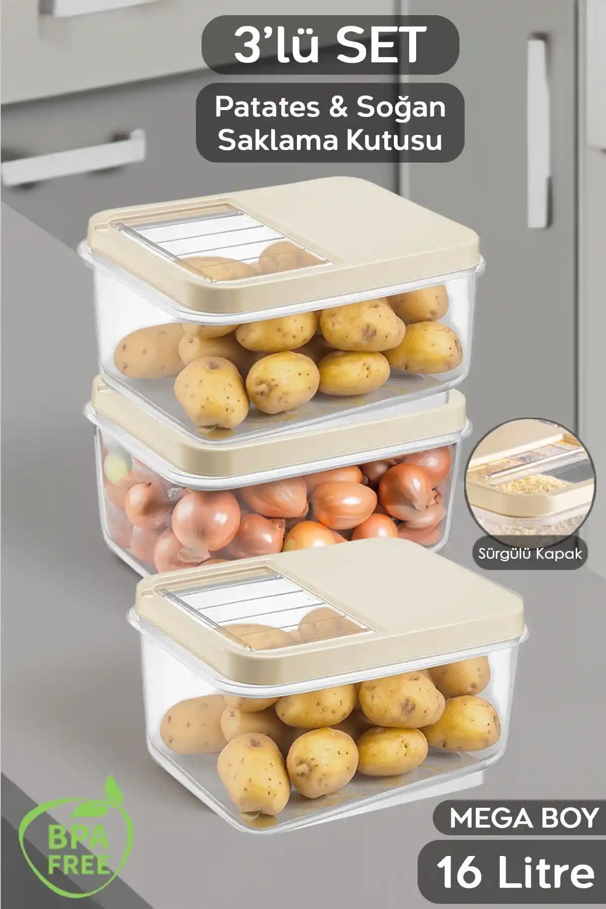 Meleni Home 3'lü 16 Litre Sürgülü Kapak Sebzelik ile Mutfak Düzeninizi Optimize Edin