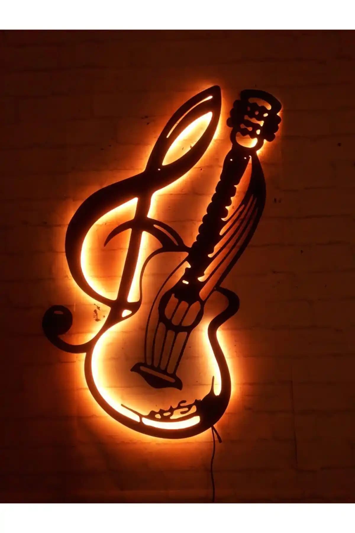 MF TASARIM Gitar Music RGB LED Işıklı Ahşap MDF Dekoratif Tablo Modern Tasarım