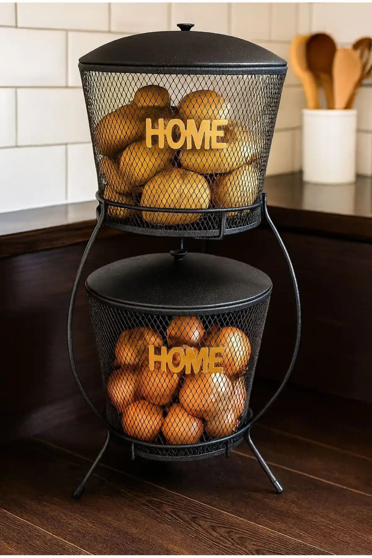 MG HOME Venon Sebzelik Metal Patates ve Soğan Kovası Dayanıklı ve Şık Tasarım