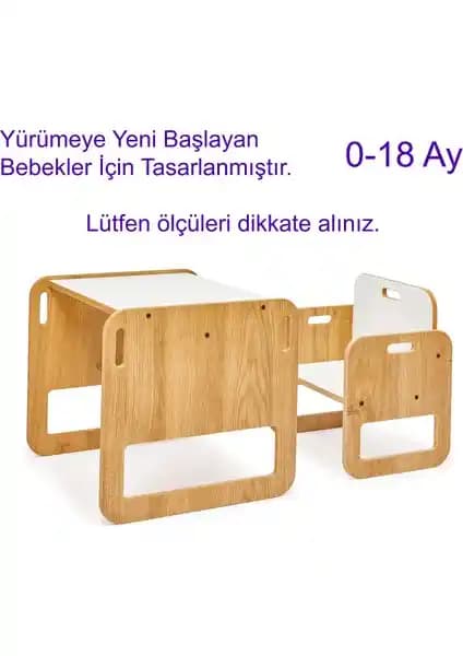 Minera 0-18 Ay Çocuklar İçin Ahşap Montessori Masa ve Sandalye Seti Güvenli Tasarım