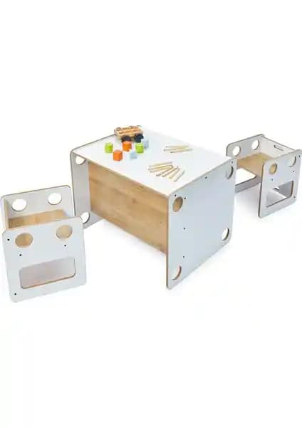 Minera 0-6 Yaş Çocuklar İçin Ahşap Montessori Aktivite Masası ve Sandalye Seti