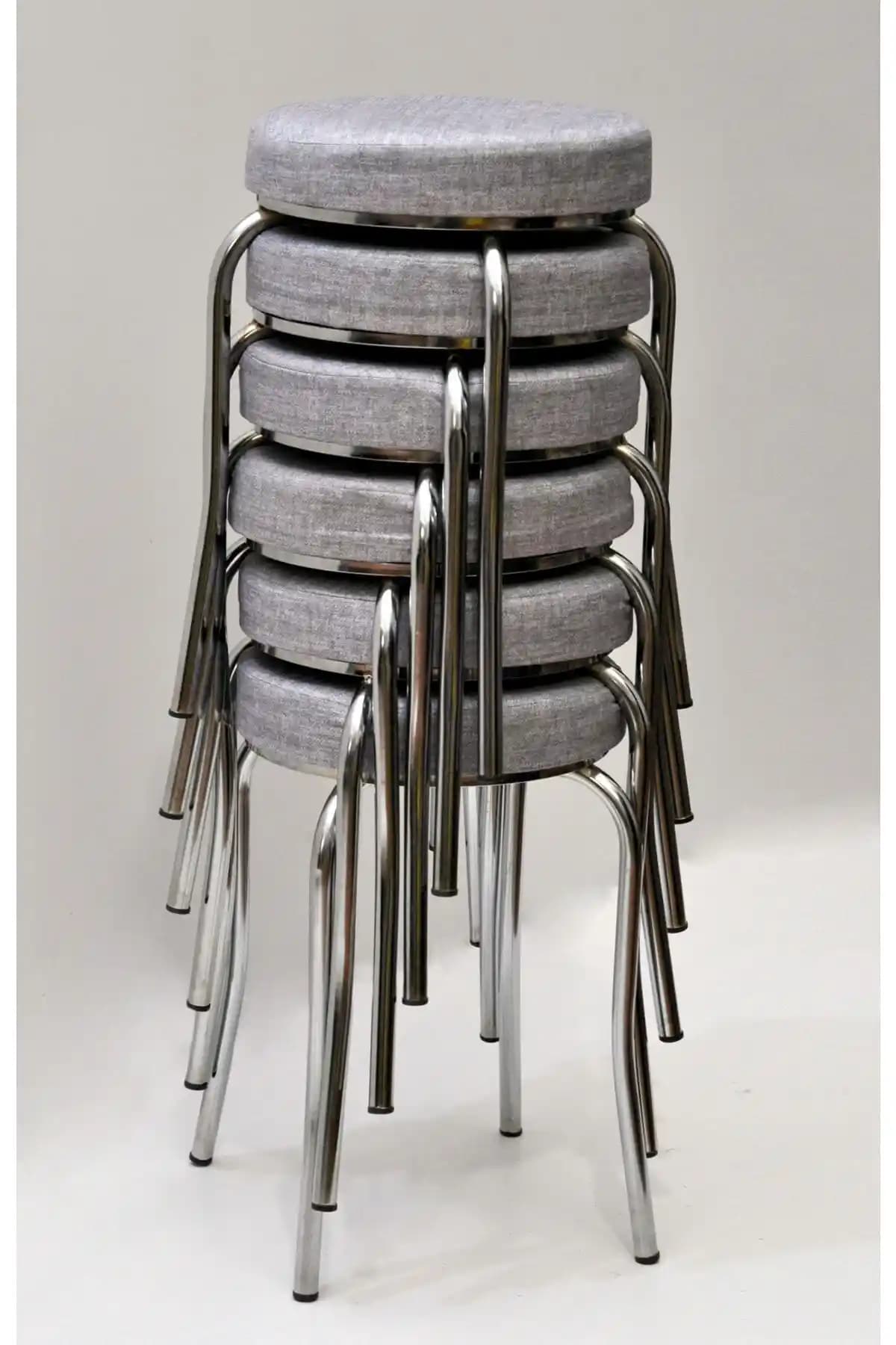 Modern Krom Ayaklı Mina Kumaş Tabure Seti 6'lı, Estetik ve Dayanıklı Tasarım