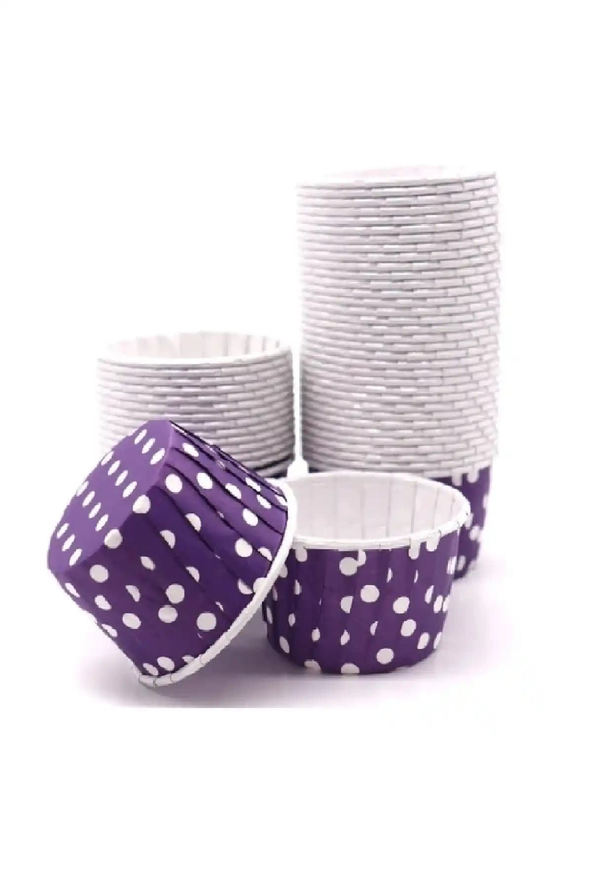 Mor Renkli Puantiyeli Kağıt Muffin Kek Kapsülü Pratik ve Estetik Sunum Çözümü