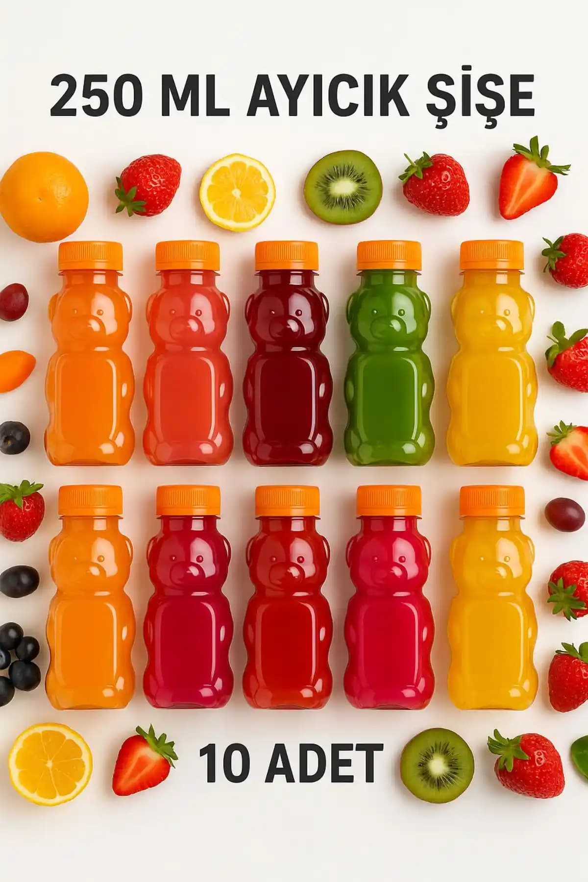 Open Home Çocuklar İçin Sevimli ve Güvenli 10 Adet Ayıcık Figürlü Meyve Suyu Şişesi