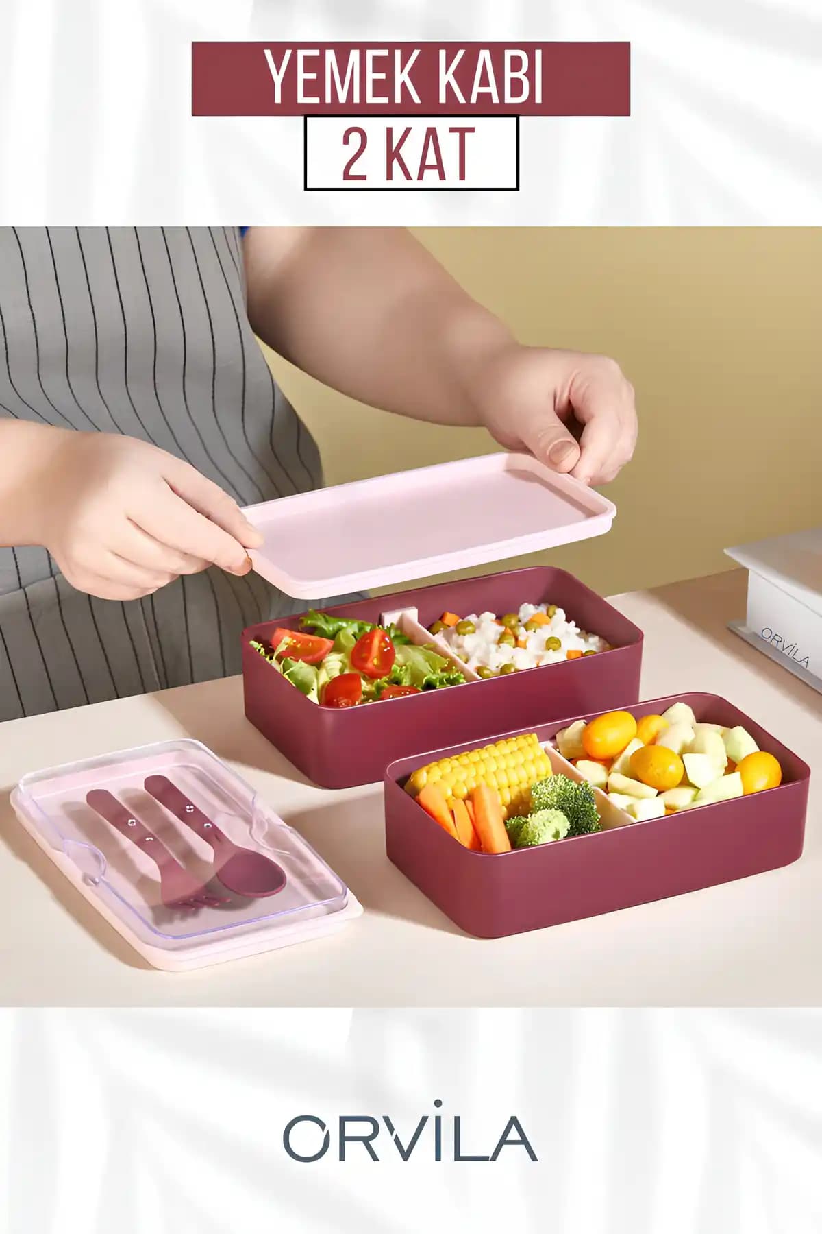 Orvila 2 Kat Yemek Saklama Kabı Seti Sağlıklı ve Pratik Kullanım İçin Uygun