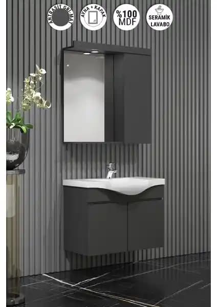 Özceden Yılz 55 cm Antrasit Gri Mat Banyo Dolabı Modern ve Fonksiyonel Tasarım