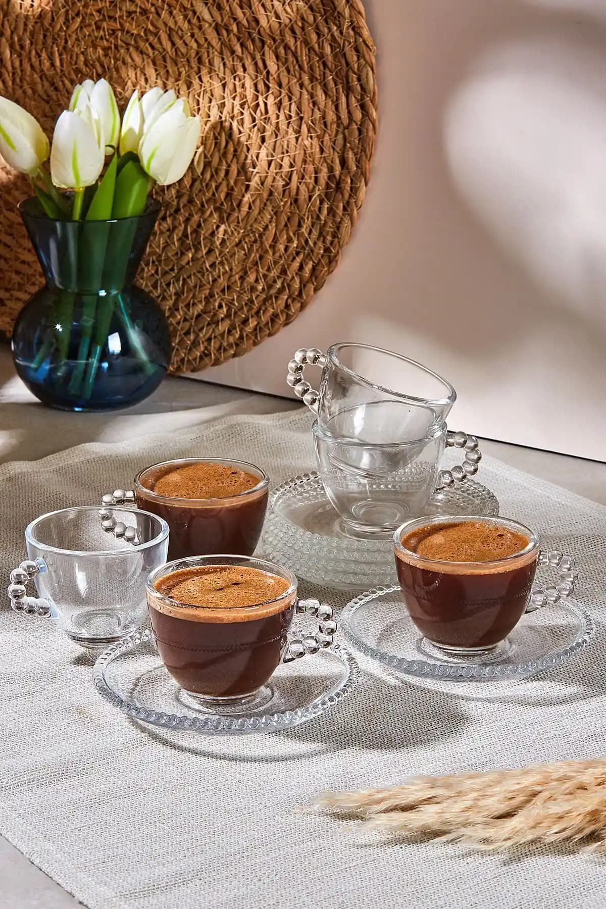Perotti Boncukbağı 6 Kişilik Cam Kahve Fincanı Seti Modern ve Şık Tasarım