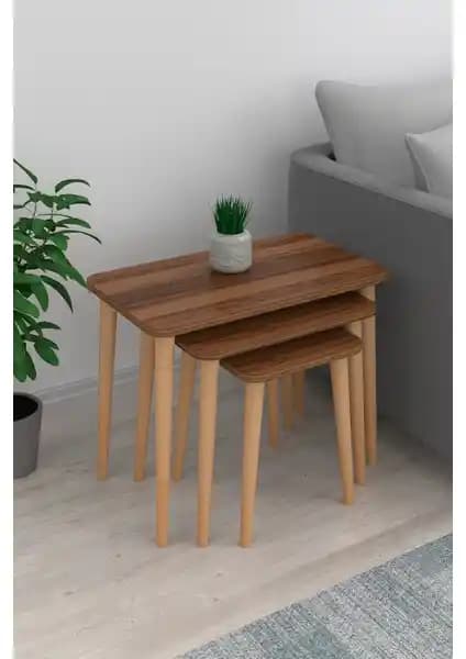 Pratico Napoli 3'lü Zigon Sehpa Ceviz Modern Tasarım ve Dayanıklılık Özellikleri