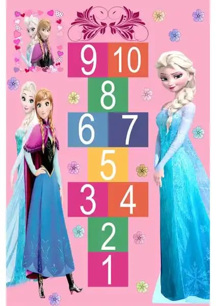 Resmiro Elsa Seksek Oyun Desenli Dijital Baskılı Halı Çocuk Odası ve Oyun Alanları İçin Uygun