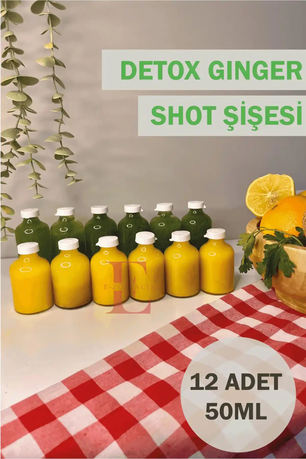 Sağlıklı ve Pratik Kullanım İçin 12 Adet Cam Ginger Shot Detox Şişesi