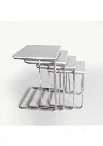 Veys Sehpa Metalik Vegas Zigon Sehpa Beyaz Mermer Modern ve Dayanıklı Tasarım