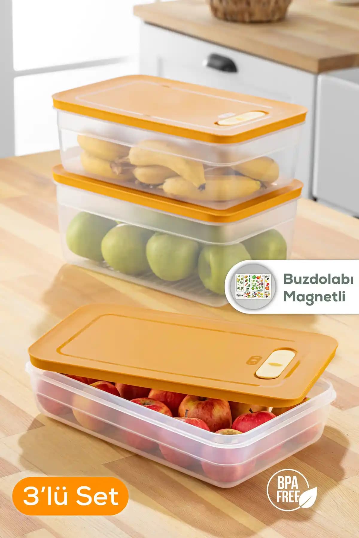 Vienev 3'lü Ayarlı Sebze ve Meyve Saklama Kabı Seti Mutfakta Pratik ve Şık Çözüm