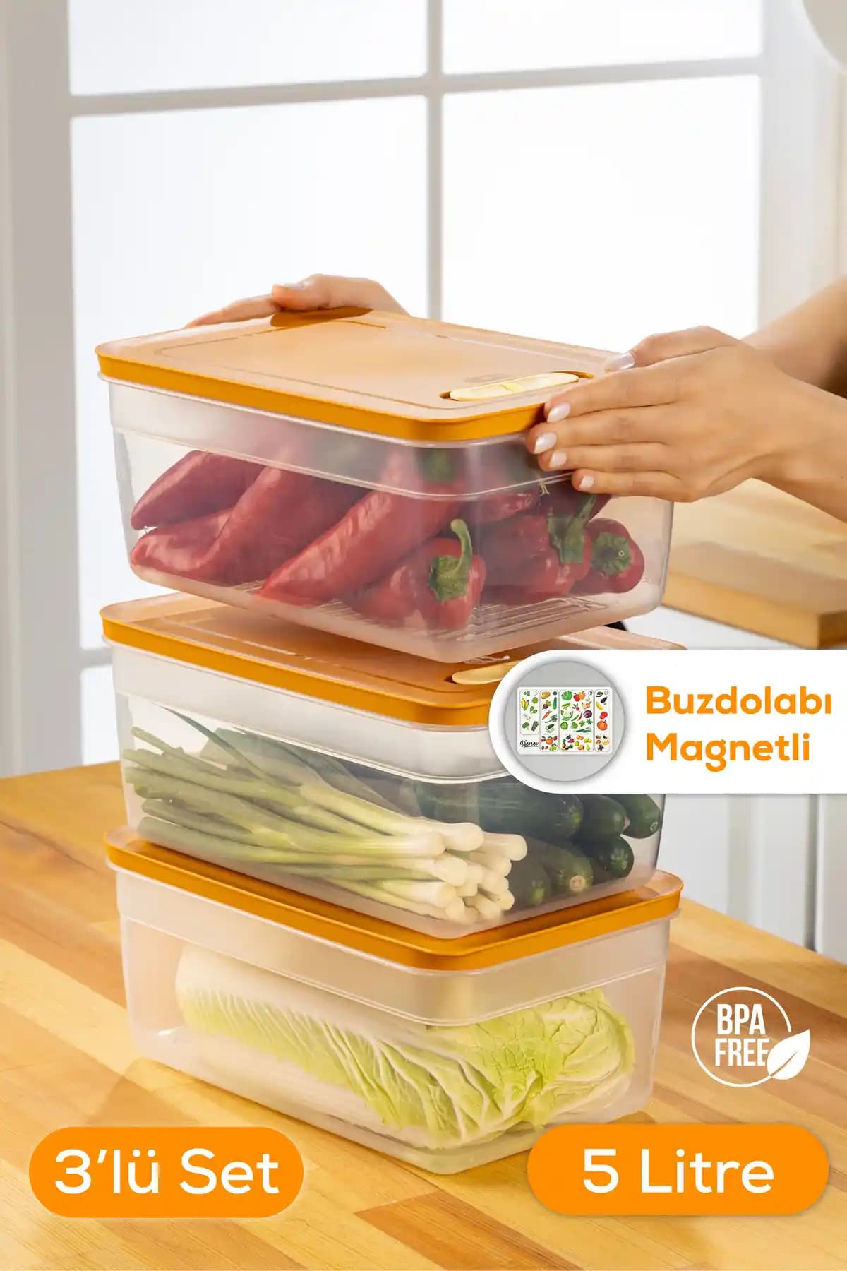 Vienev 3'lü Ayarlı Sebze ve Meyve Saklama Kabı Seti Mutfakta Tazelik ve Düzen Sağlar