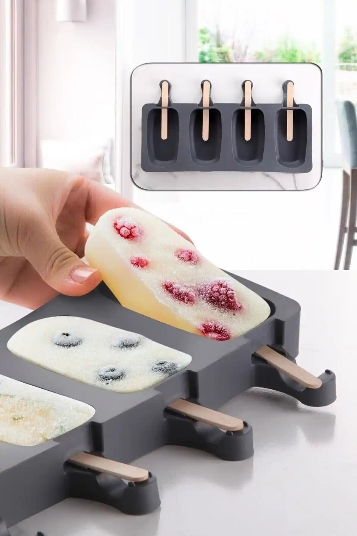 Vigentino 4'lü Büyük Boy Pratik Silikon Dondurma Kalıbı Modern ve Şık Tasarım