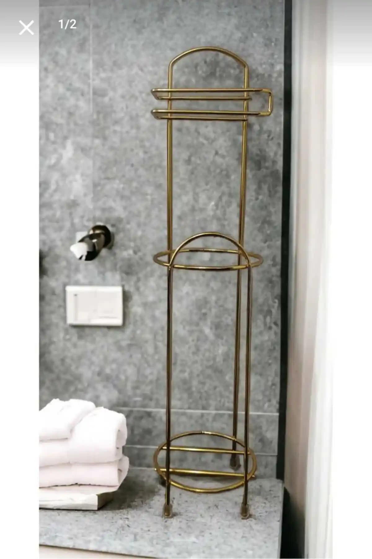 Vipgross Gold Yuvarlak Metal WC Kağıtlık Modern ve Şık Banyo Dekorasyonu İçin Uygun