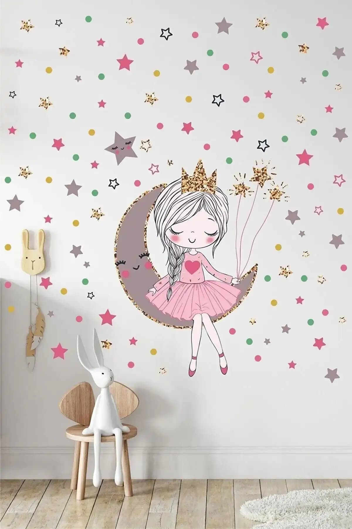 Kız Çocuk Odası İçin Renkli ve Güvenli Duvar Sticker Seti Çocuk Dekorasyonu