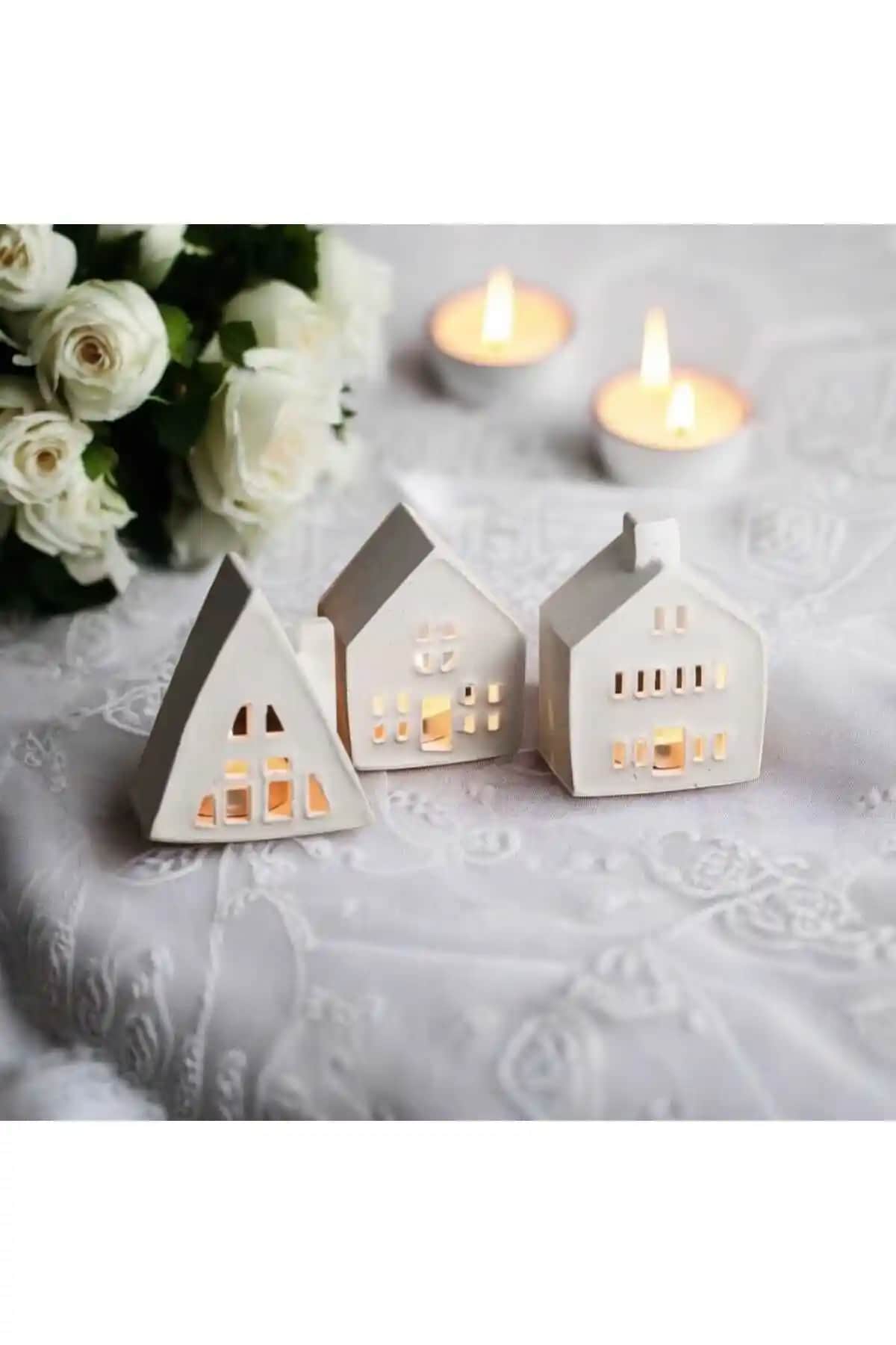 Modern Beton Mumluk Seti 3'lü Dekoratif Tasarım ile Ev Atmosferinizi Güzelleştirin