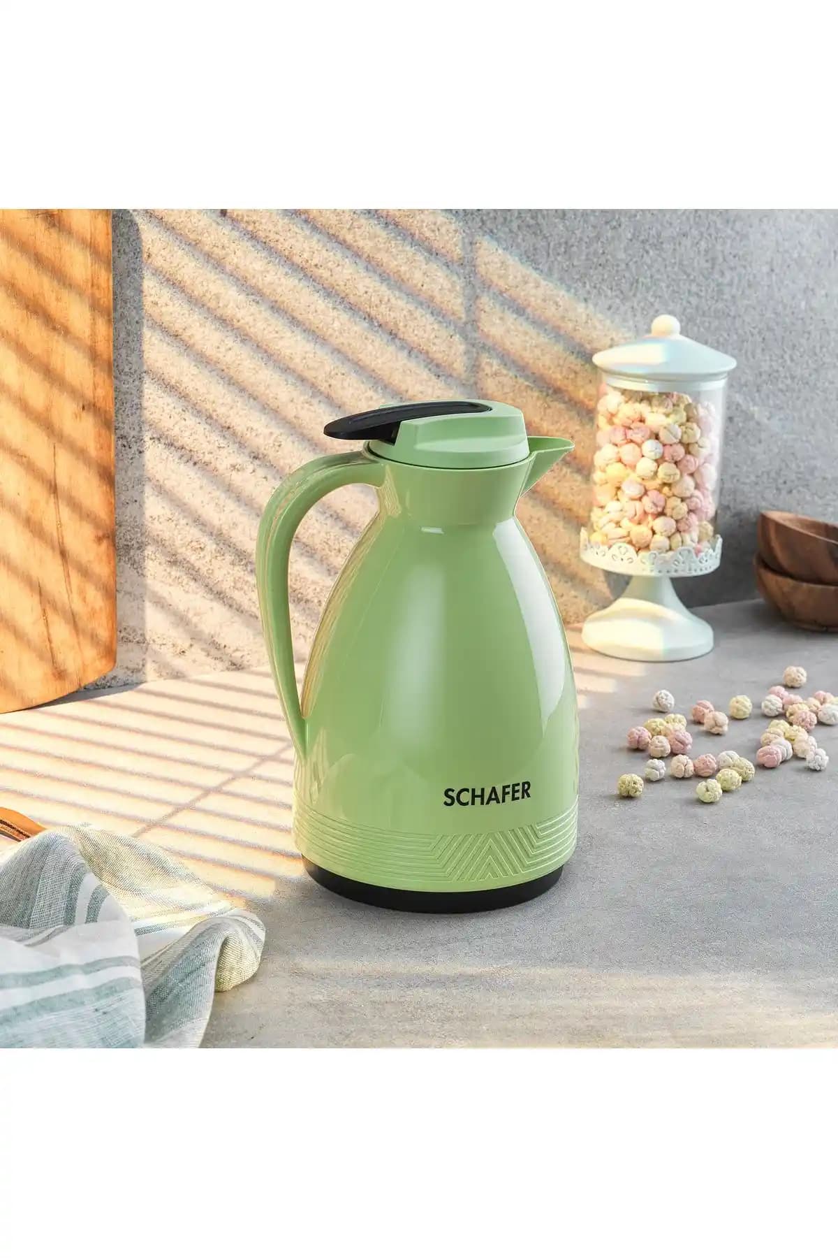 Schafer Kitchenhouse Cam Termos 1 Litrelik Kapasiteyle Sıcak ve Soğuk İçerikleri Uzun Süre Tutar