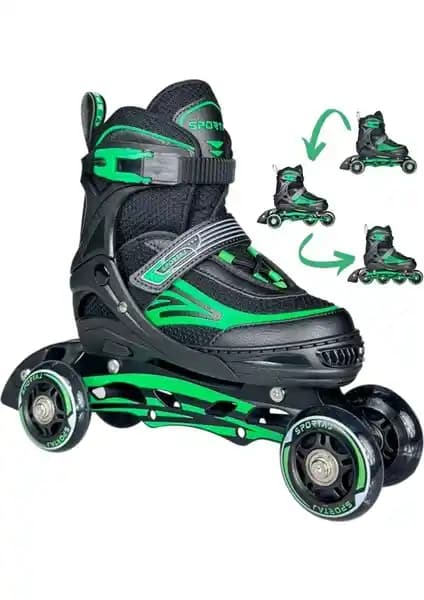 Sportaj Siyah Inline Paten: Çocuklar ve Gençler İçin Ayarlanabilir ve LED Işıklı Spor Aleti