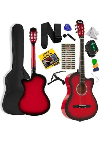 Midex CG-395RD Kırmızı Renk Kesik Klasik Gitar ile Profesyonel ve Estetik Müzikal Deneyim