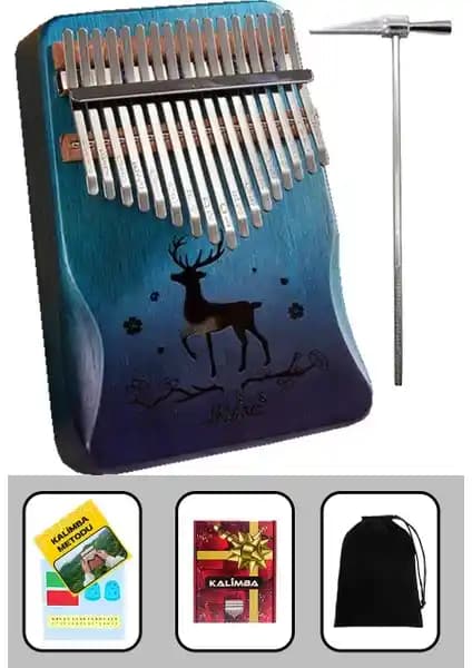 Midex KLX-510 Hakiki Ağaç Geyik Desenli Kalimba ile Doğal ve Güzel Sesler Yaratın