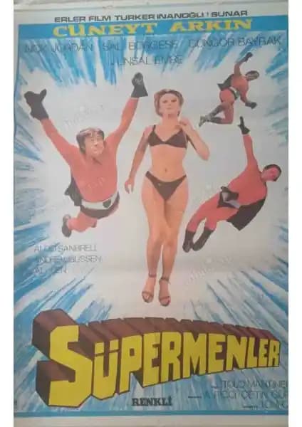 Türk ve İtalyan Ortak Yapımı Süpermenler Filmi Çizim Afişi - Koleksiyon ve Dekorasyon İçin Özgün Sanat Eseri
