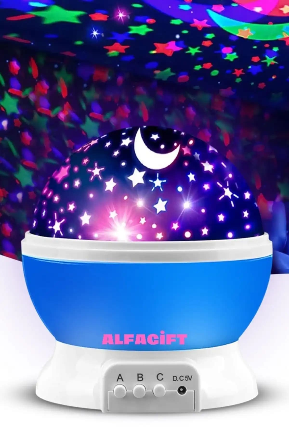 ALFAGİFT Ay ve Yıldızlar Gökyüzü Yansıtmalı Dönen Projeksiyon Gece Lambası
