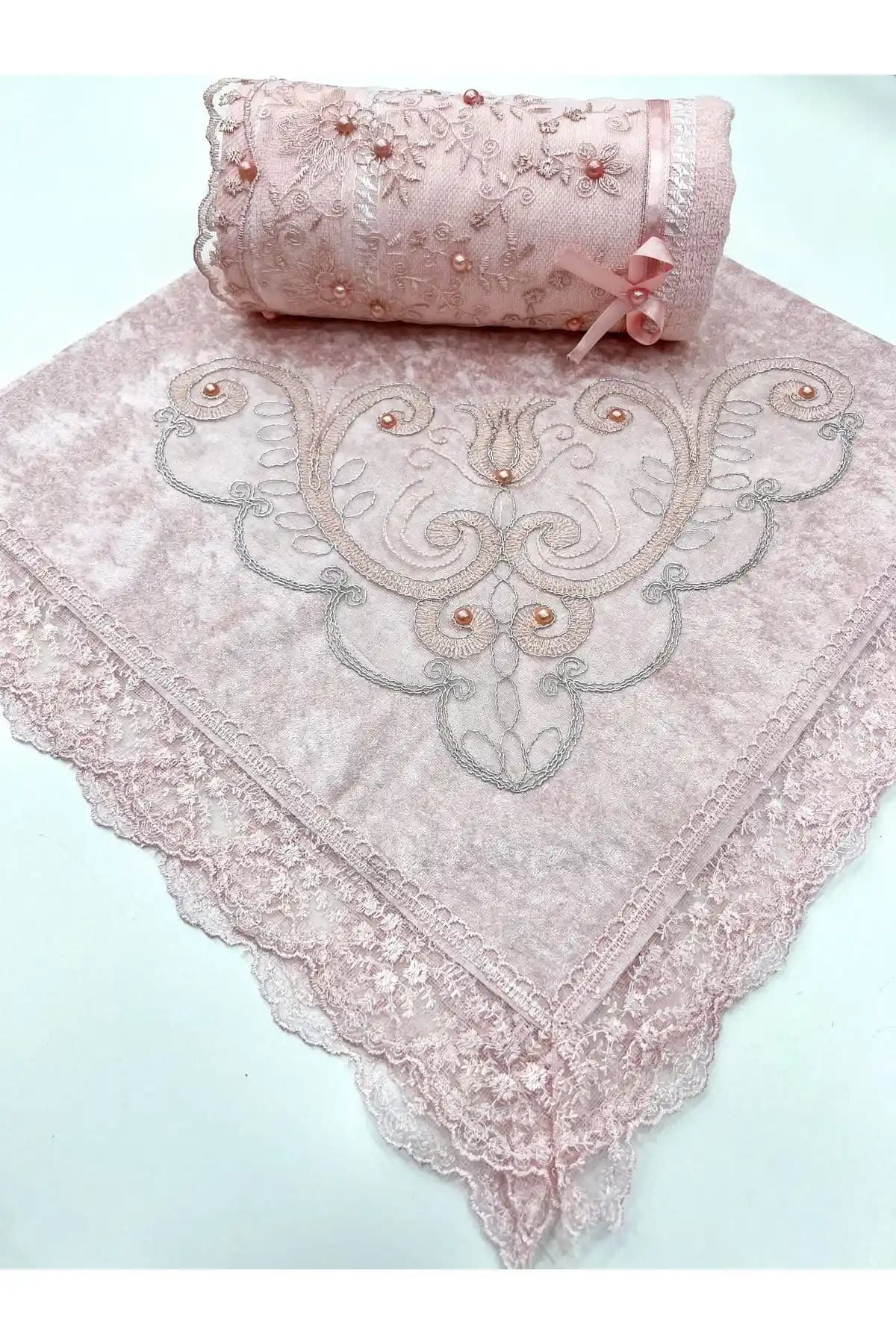 AYHANHOME Çeyizlik Güpürlü İncili 2'li Havlu Bohça Takımı Şıklık ve Fonksiyonellik Bir Arada