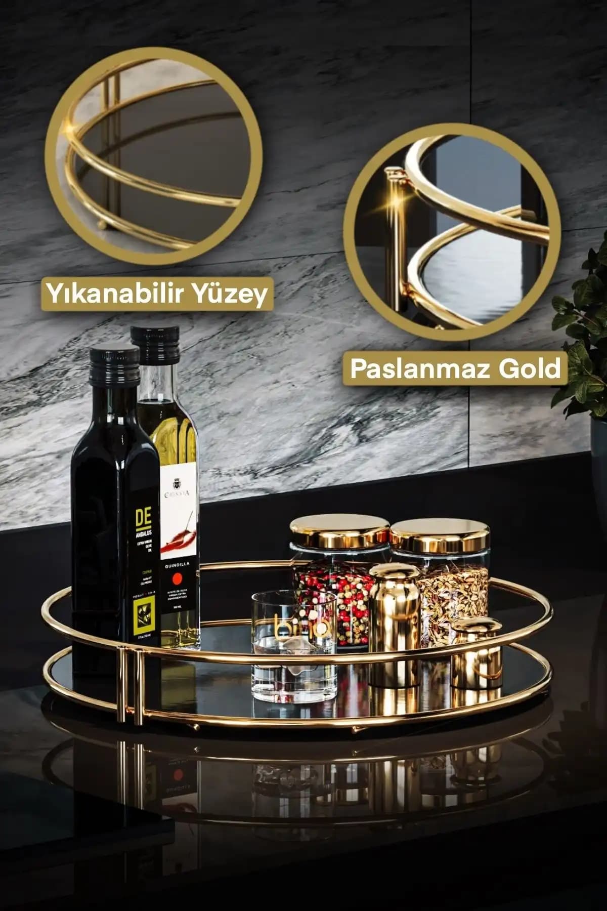 Bino Gold Büyük Lüks Sunum Tabağı ve Organizer ile Şık Sofra Düzenlemesi