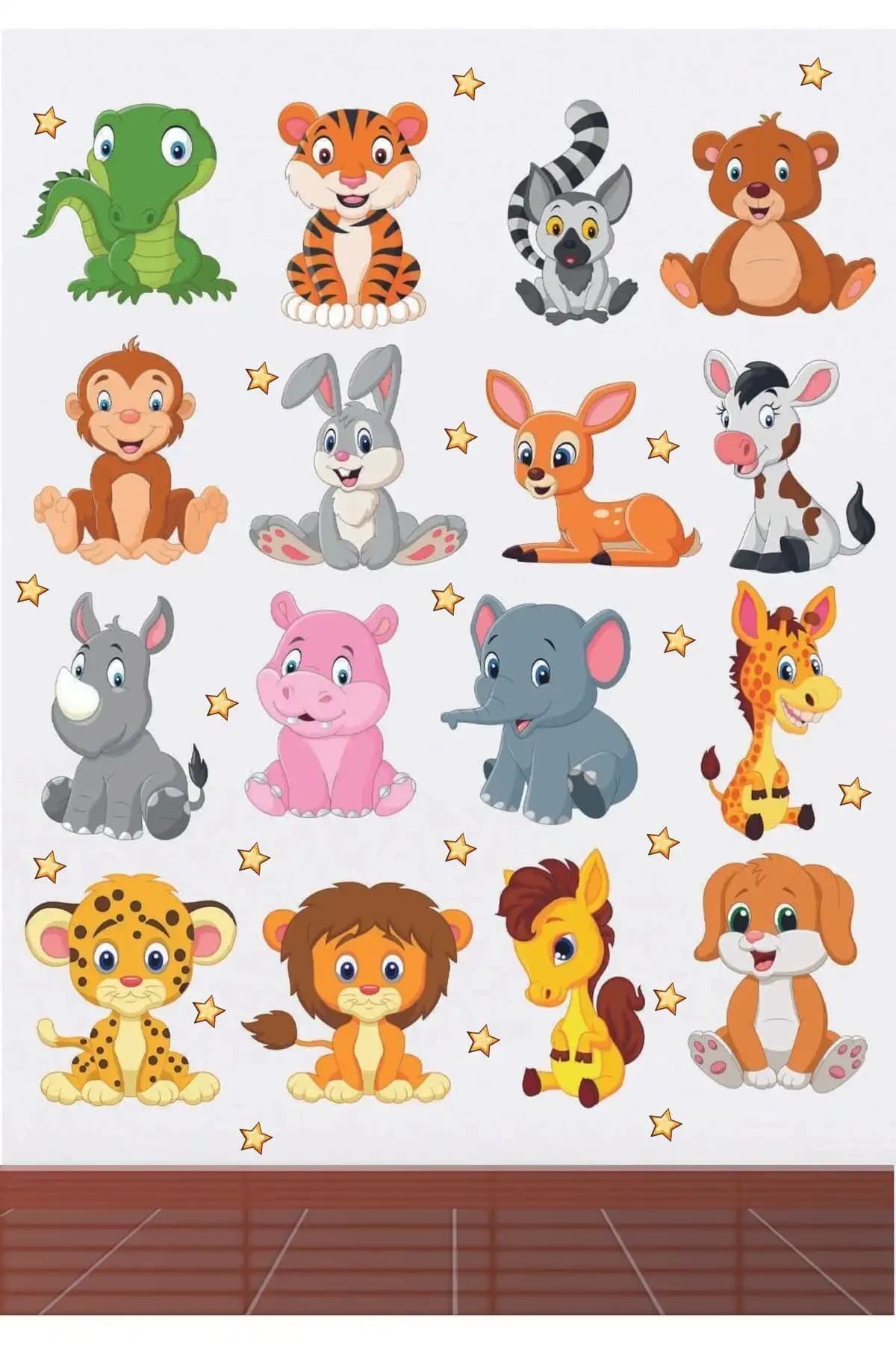 Çocuk Odası İçin Renkli ve Sevimli Minik Hayvanlar Duvar Sticker Seti Uygun Fiyatla