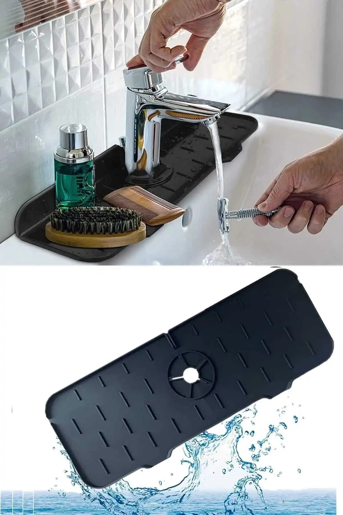 EARABUL Arispa Siyah Su Tutucu Musluk Matı ile Mutfak ve Banyo Hijyeninizi Koruyun